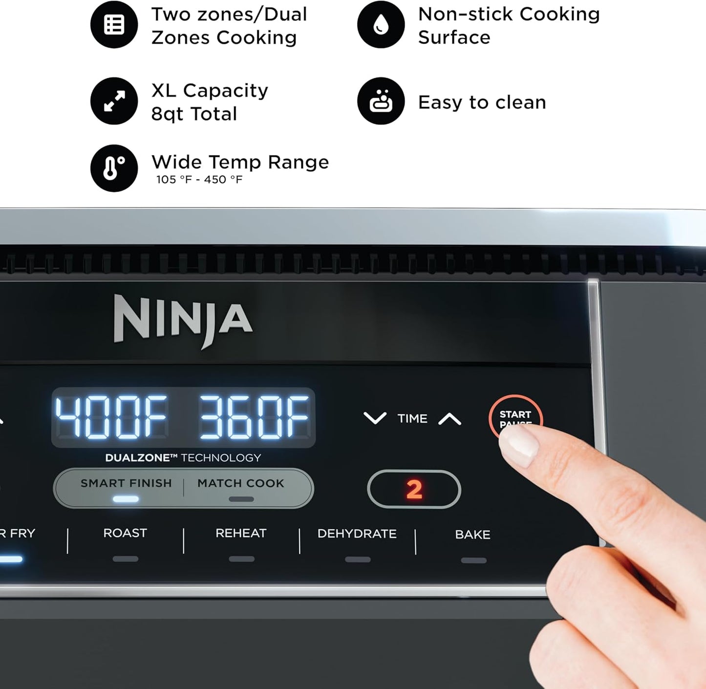Ninja Foodi DZ201C 8-Qt Dual Basket Air Fryer, 6-in-1 Air Fry, Roast, Bake, Broil, Reheat & Dehydrate with DualZone Technology, Slate Grey