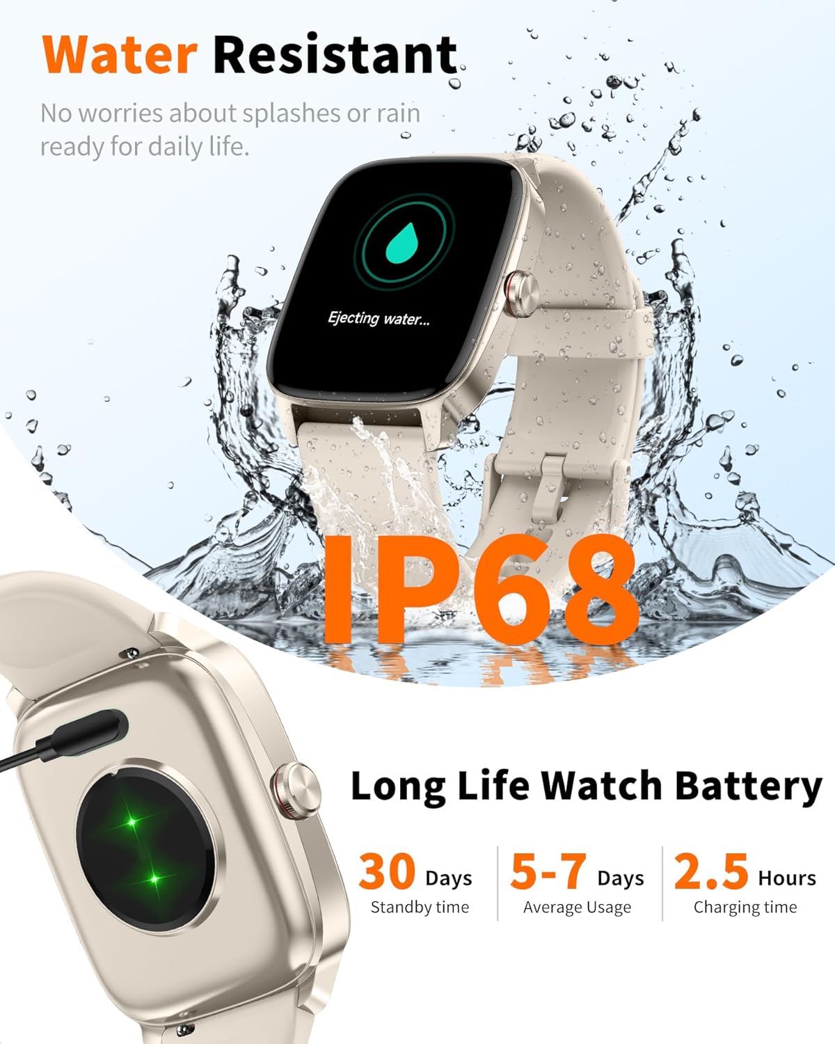 1.85" HD Fitness Tracker with Bluetooth Calling, Compatible with iOS & Android (Starlight White)