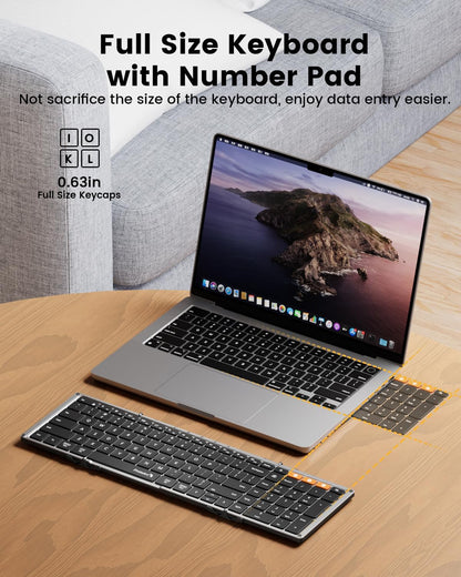 New Model 2025 Foldable Bluetooth Keyboard – Portable Backlit Wireless Keyboard for Travel, Full-Size Design for iPad, Surface, Tablet, Smartphone, Laptop, and PC