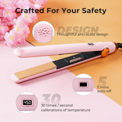 Flat Iron Hair Straightener and Curler 2 in 1 with 10s Fast Heating, 1 Inch Professional Titanium Straightening Curling Iron with 32 Adjustable Temp and Automatic Shut Off