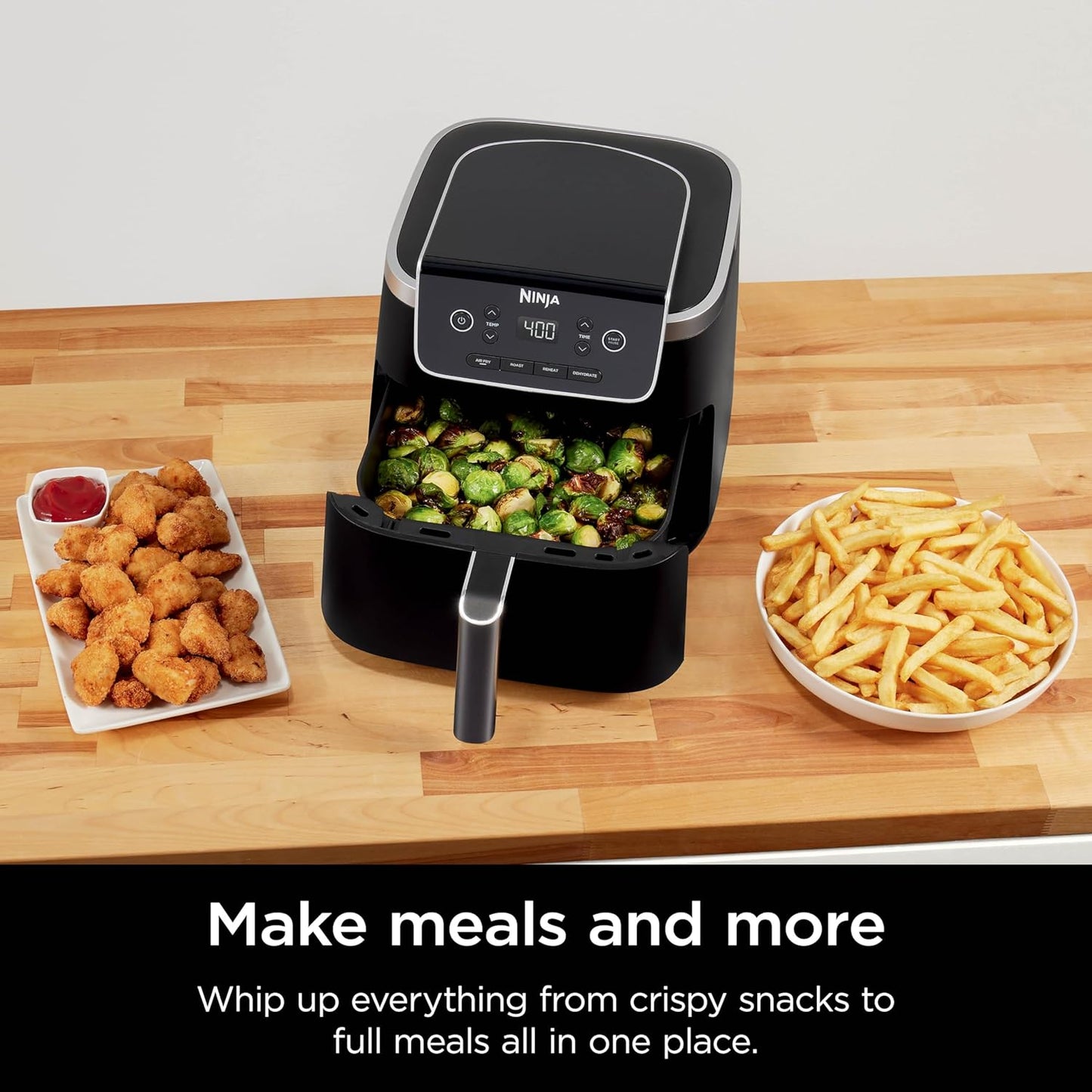 Ninja Air Fryer Pro 4in1, 5 QT (4.7 L) Capacity, Air Fry, Roast, Bake, Reheat, Dehydrate, Roast, Crisp Technology, Nonstick Basket & Crisper Plate, Grey, AF141C (Canadian Version)