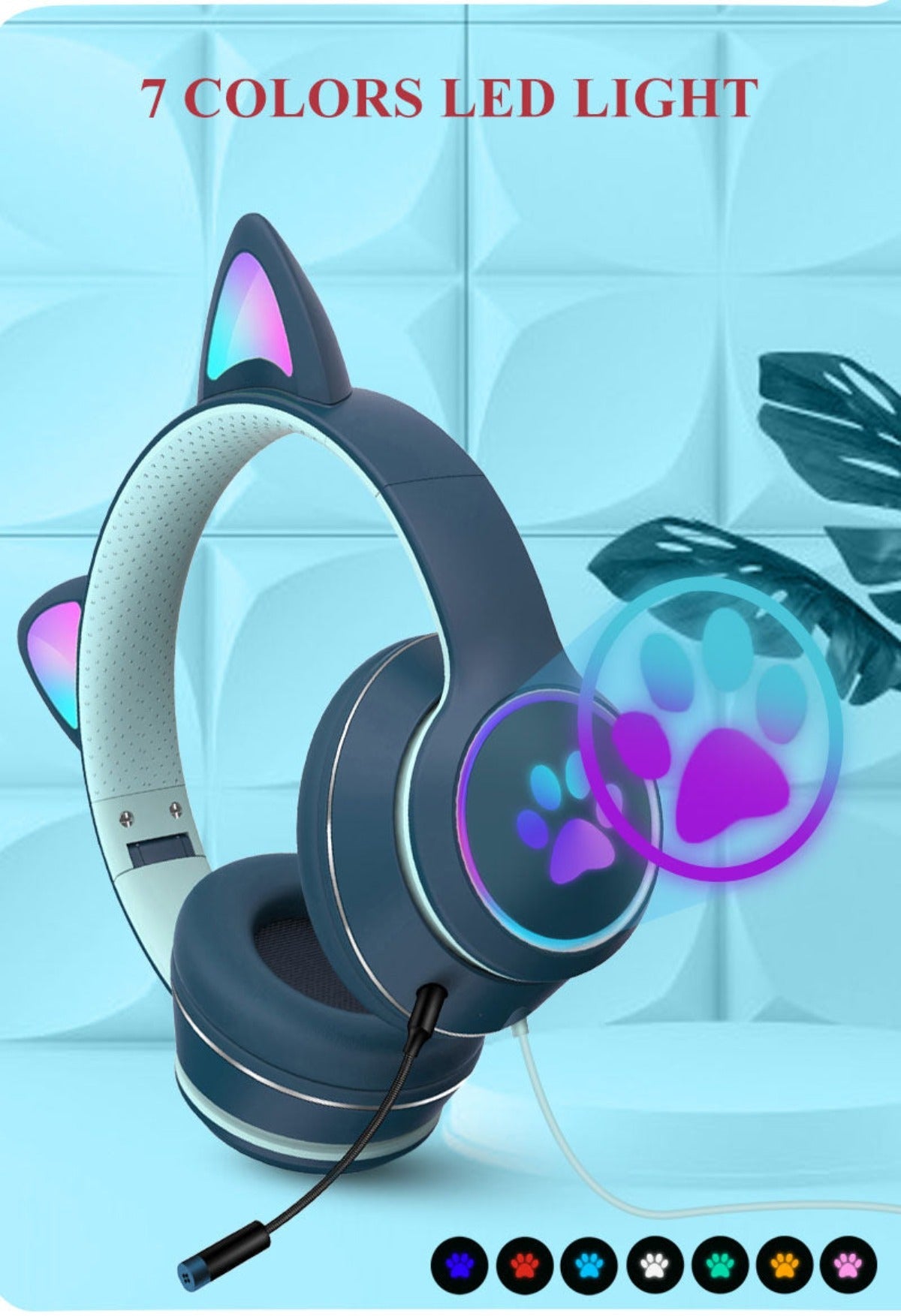 RGB Luminous Cat LED Gaming Headset - Multi-Platform Wired with Noise Reduction (Emerald Green)