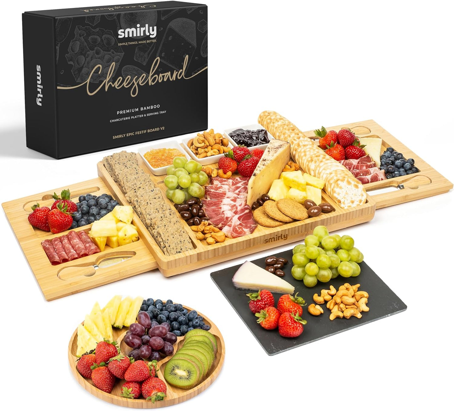 Charcuterie Board Gift Set: Large Bamboo Cheese Board - Unique Mother's Day, Housewarming, Wedding, Bridal Shower Present