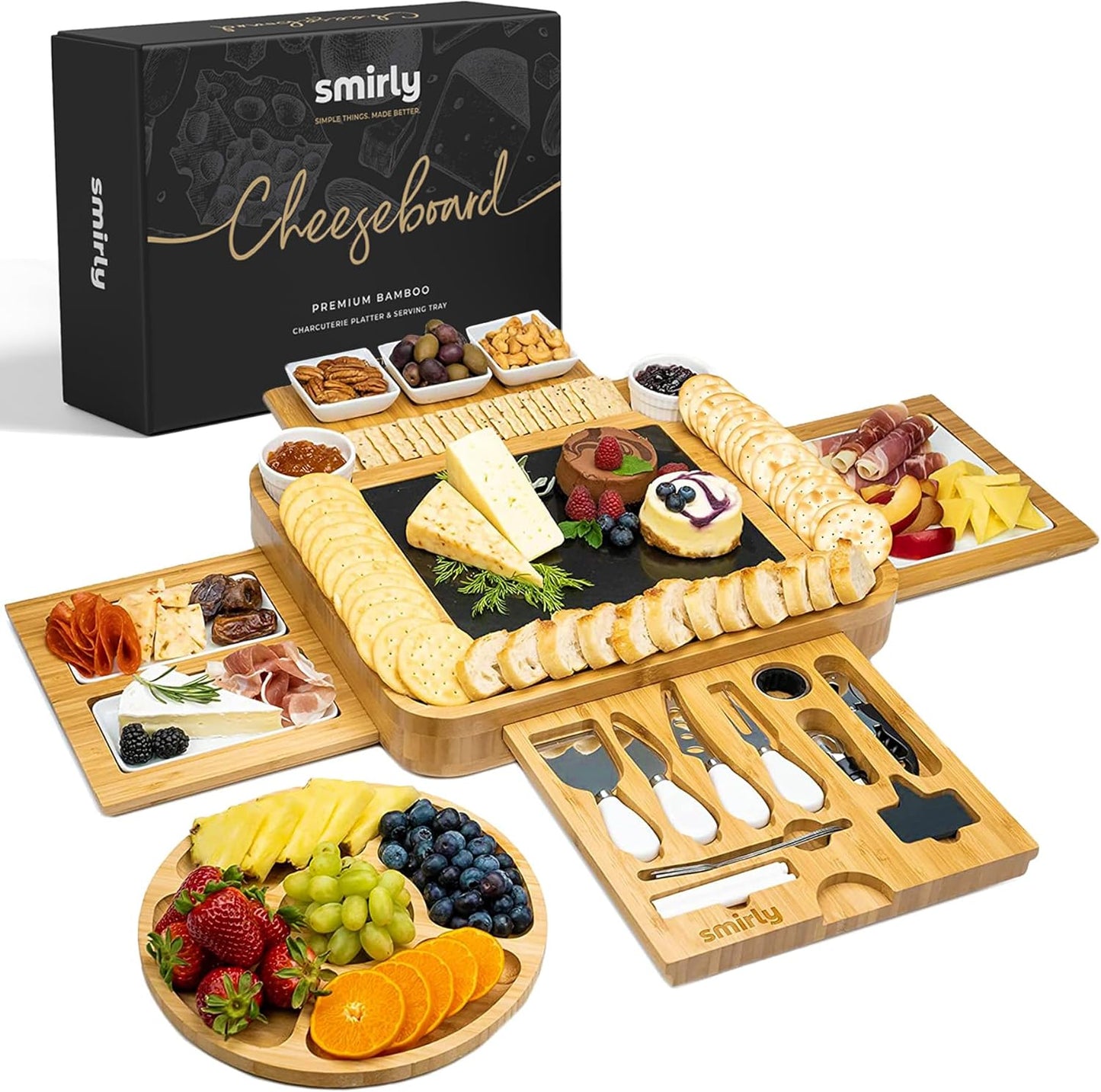 Charcuterie Board Gift Set: Large Bamboo Cheese Board - Unique Mother's Day, Housewarming, Wedding, Bridal Shower Present