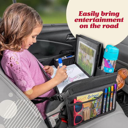 Toddler & Kids Travel Tray for Car Seats and Airplanes - Essential Lap Desk for Road Trips and Activities (Black)