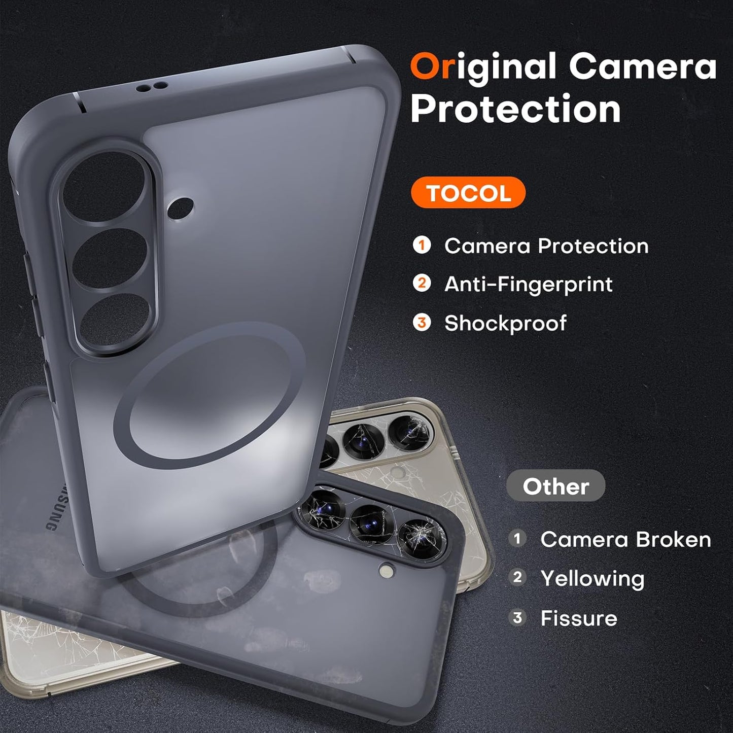 Samsung Galaxy S25 Case Magnetic, Upgraded [Full Camera Protection][Military Drop Protection] Matte Back Cover for S25, Black