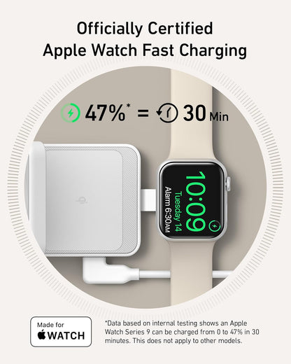 Anker MagGo 3 in 1 iPhone 17 Charging Station, MagSafe-Compatible Wireless Charger Stand, Qi2 Certified 15W Foldable Charger for iPhone 17/16/15/14/13/12, AirPods, Apple Watch Ultra(Adapter Included)