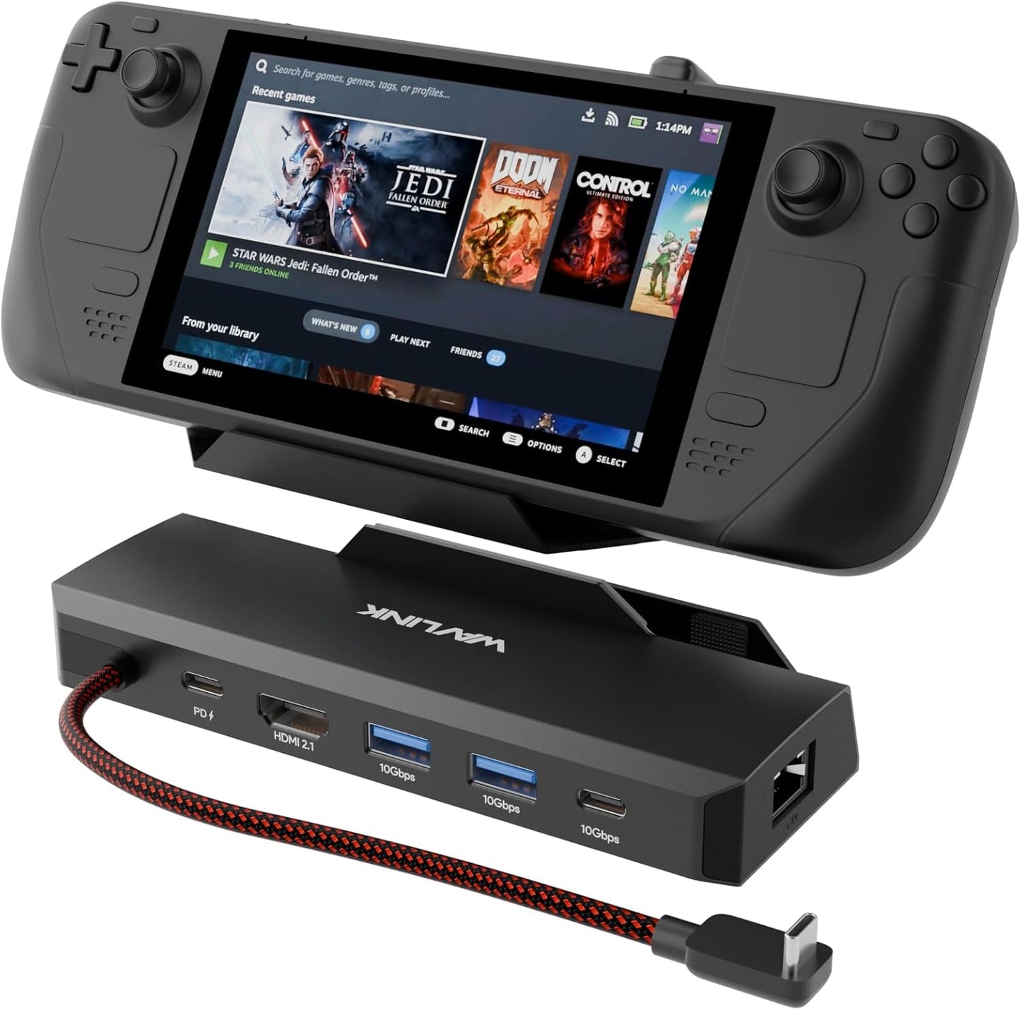 Steam Deck Dock, 6-in-1 Docking Station for Steam Deck/ROG Ally/Legion Go with 4K@144Hz HDMI 2.1, 100W PD in, 3X 10G USB 3.2, Gigabit RJ45