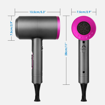 1800W Professional Ionic Hair Dryer with Diffuser & Nozzles – Fast Dry Blow Dryer with 3 Heat Settings & Cool Shot for Home & Travel