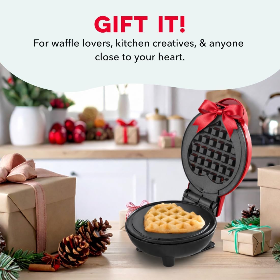 Dash Heart Mini Waffle Maker - Red