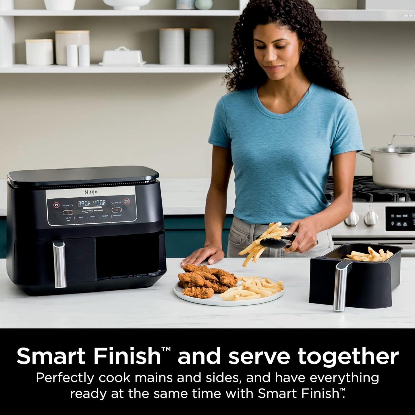 Ninja Foodi DZ090C 6-Qt Dual Basket Air Fryer with DualZone Technology, 5-in-1 Air Fry, Bake, Roast, Reheat & Dehydrate, Black