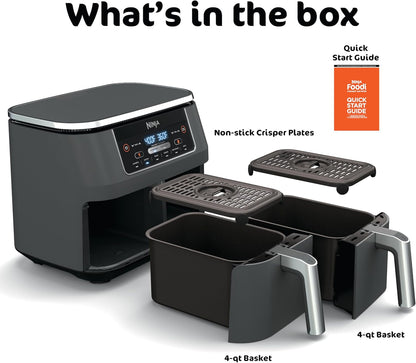 Ninja Foodi DZ201C 8-Qt Dual Basket Air Fryer, 6-in-1 Air Fry, Roast, Bake, Broil, Reheat & Dehydrate with DualZone Technology, Slate Grey