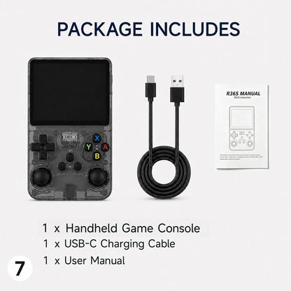 R36S Retro Handheld Game Console with 3.5" IPS Screen, 15+ Emulators & 3500mAh Battery – Smoke Gray