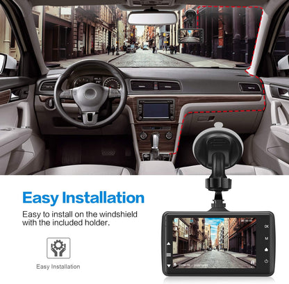 1080P FHD Dash Cam Front with 3" IPS Screen, 170° Wide Angle, G-Sensor, Parking Monitor, Loop Recording, Motion Detection, 32GB SD Card