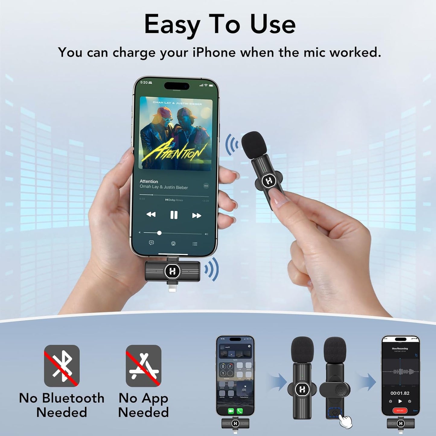 ULTRENDS Wireless Lavalier Microphone 2-Pack with AI Noise Cancelling for iPhone & Android