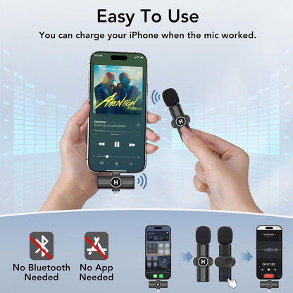 ULTRENDS Wireless Lavalier Microphone 2-Pack with AI Noise Cancelling for iPhone & Android