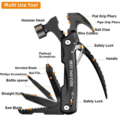 All-in-One Tools: 12-in-1 Mini Hammer Multitool - Father's Day Gifts from Kids - Cool Gadgets & Birthday Presents for Dad