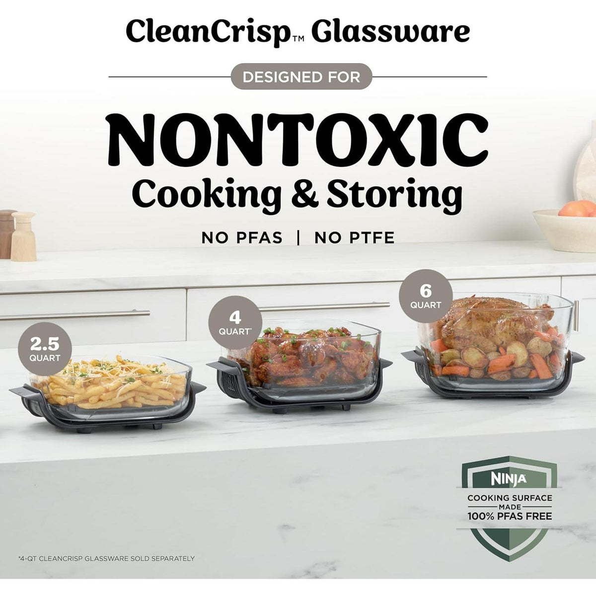 Ninja Crispi Pro 6-in-1 Glass Air Fryer with 6 qt and 2.5 qt Glass Containers 1800W Cooking System