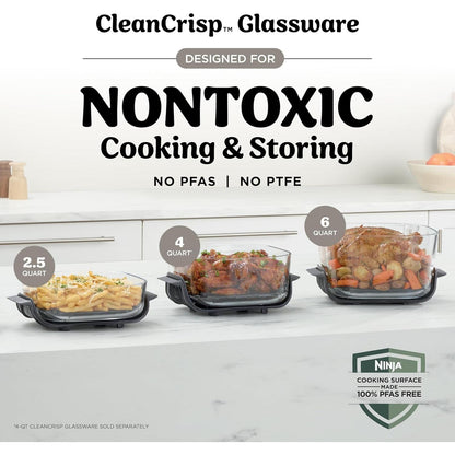 Ninja Crispi Pro 6-in-1 Glass Air Fryer with 6 qt and 2.5 qt Glass Containers 1800W Cooking System
