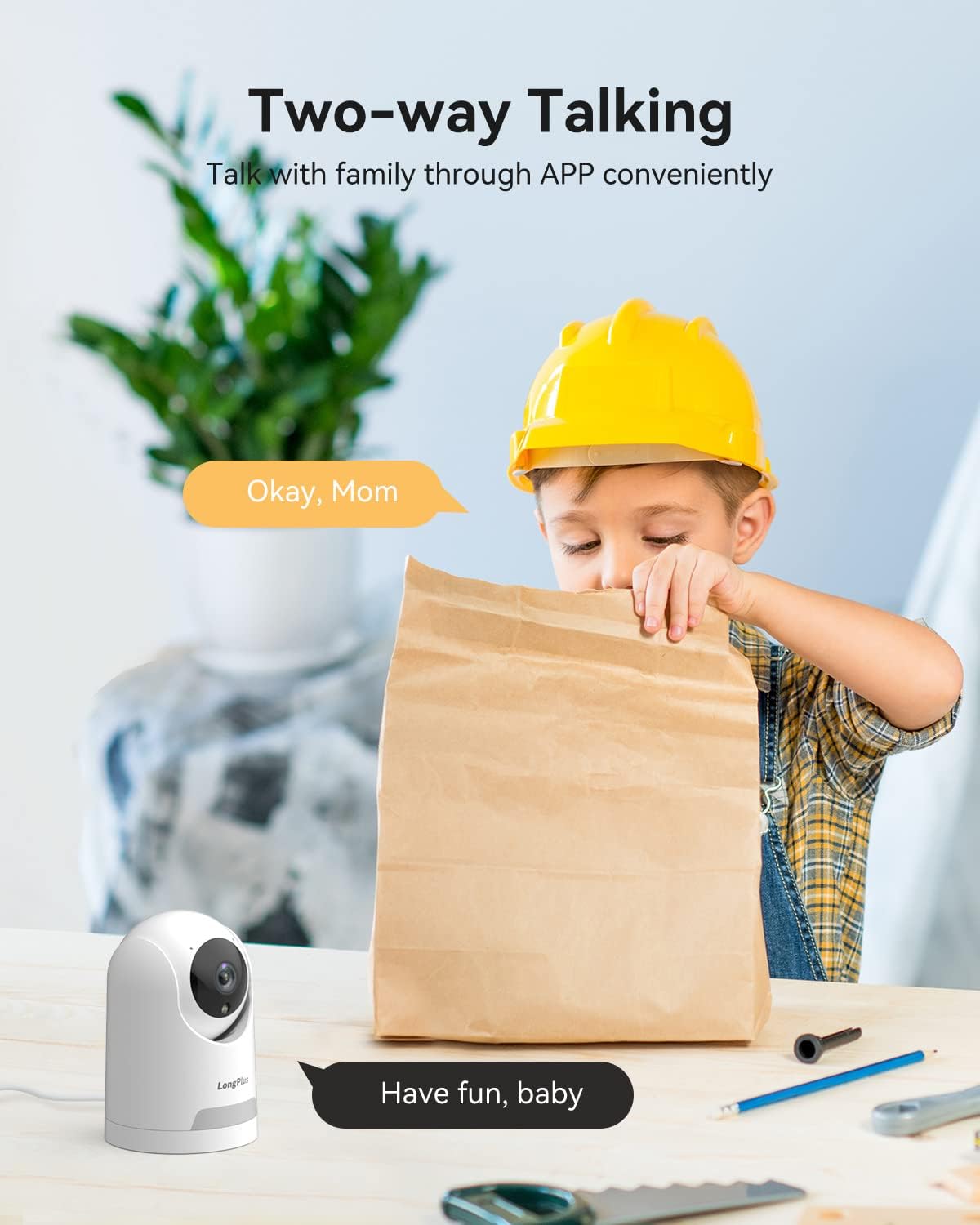Wi-Fi Security Camera with 360-degree View, 1080P IR Night Vision, Two-Way Audio, Baby Monitor, and AI Motion Tracking.