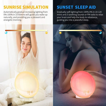 Sunrise Alarm Clock Wake Up Light, Dekala Alarm Clocks for Bedrooms, Sunrise Simulation, Noise Sound Machine, Sleep Mode, Dual Alarms, FM Radio, Snooze, 15 Smoothing Sounds