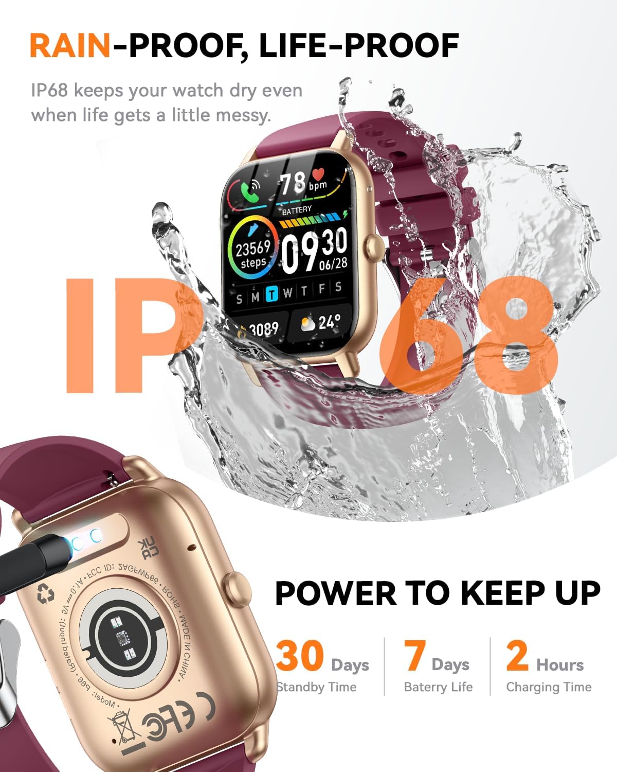 Smart Watch for Men & Women, 1.85" HD Fitness Tracker with Bluetooth Calling, Compatible with iOS & Android (Burgundy)