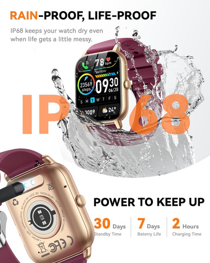 Smart Watch for Men & Women, 1.85" HD Fitness Tracker with Bluetooth Calling, Compatible with iOS & Android (Burgundy)