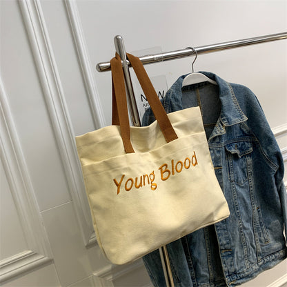 Canvas Bag Women's New Trendy Large Capacity Class Shoulder Bag Daily Casual Letter Tote Bag