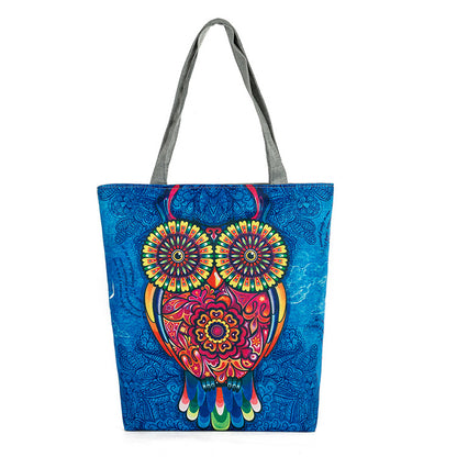 Vintage Women Canvas Bags Large Thai Owl Tote bag HandBag