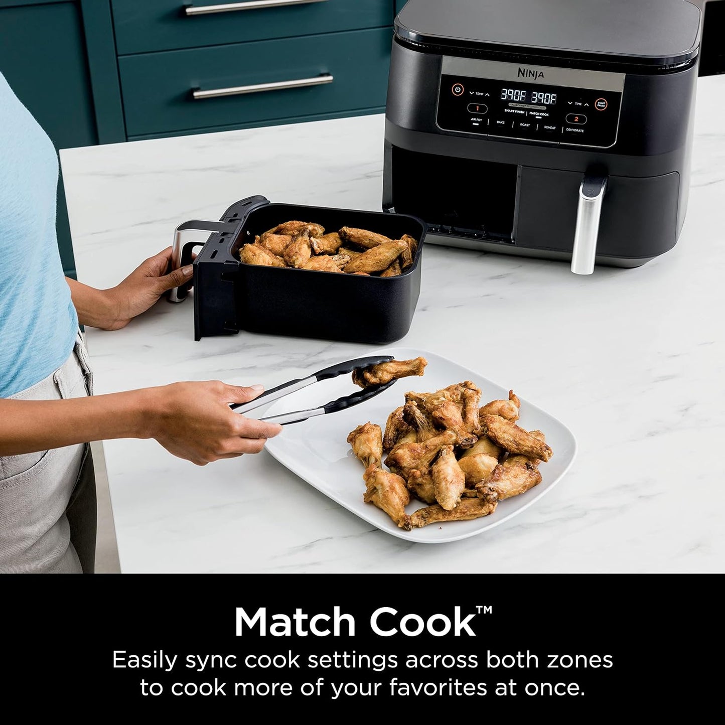 Ninja Foodi DZ090C 6-Qt Dual Basket Air Fryer with DualZone Technology, 5-in-1 Air Fry, Bake, Roast, Reheat & Dehydrate, Black