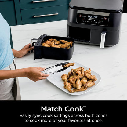 Ninja Foodi DZ090C 6-Qt Dual Basket Air Fryer with DualZone Technology, 5-in-1 Air Fry, Bake, Roast, Reheat & Dehydrate, Black