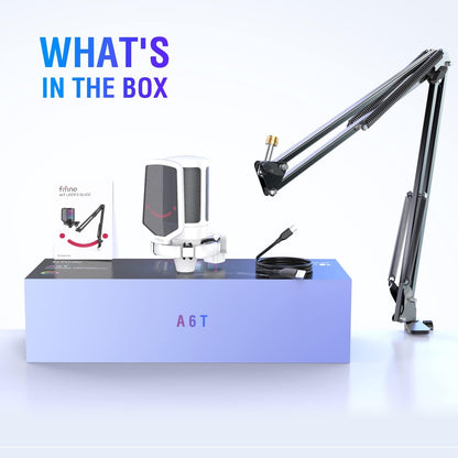 Fifine RGB Gaming USB Microphone Kit – Cardioid Condenser Mic with Boom Arm, Mute Button & Shock Mount for Streaming, PC, PS5, YouTube, Music Recording