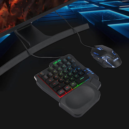 One-Handed RGB Gaming Keyboard Mouse Combo with USB Splitter
