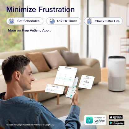 Levoit Air Purifiers for Large Room Home Up to 1733 Ft² with HEPA Sleep Mode, AHAM VERIFIDE, Smart WiFi, Auto Mode and Air Quality Monitor, removes Pet Allergies, Pollen, Smoke, Dust, Core 400S-P