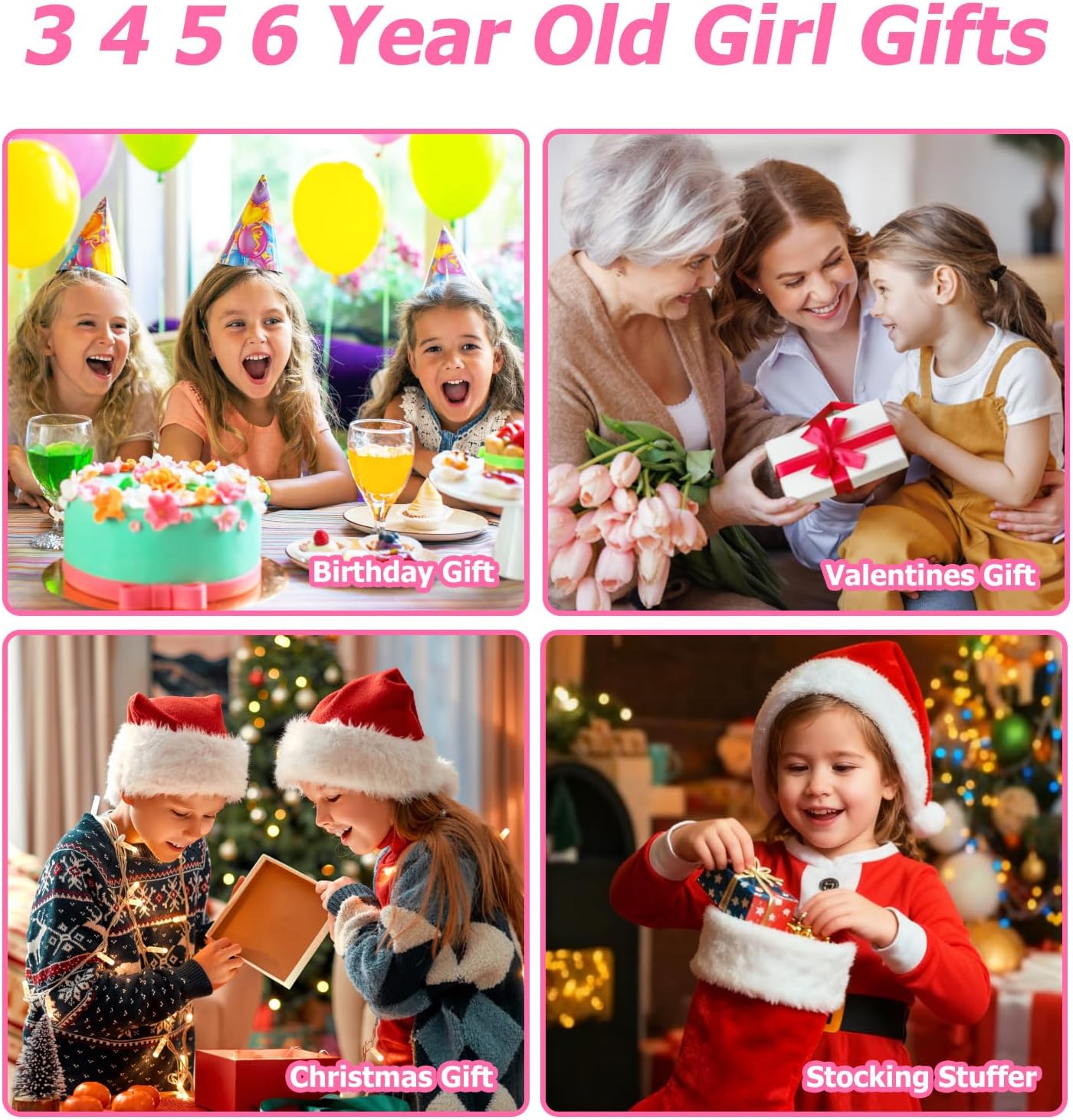 Kids Camera with 3 Magnetic Covers (Princess/Unicorn/Cat), HD Selfie Video, Christmas Gift for Girls 3–5, 32GB SD Card