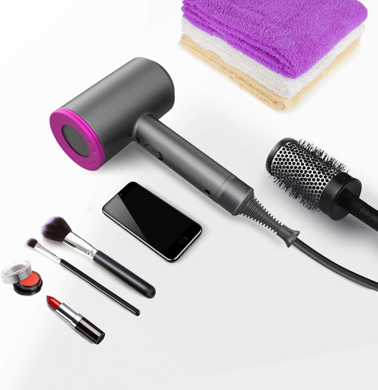 1800W Professional Ionic Hair Dryer with Diffuser & Nozzles – Fast Dry Blow Dryer with 3 Heat Settings & Cool Shot for Home & Travel