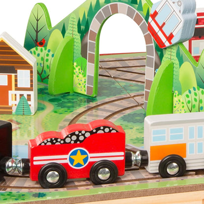 Melissa & Doug Take-Along Wooden Train Set with Foldable Carry Case, 17 Pieces