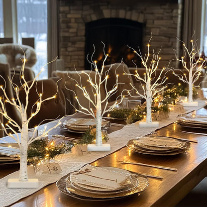 2-Pack 22" Lighted Birch Trees with Timer – Warm White LED Tabletop Christmas Decorations