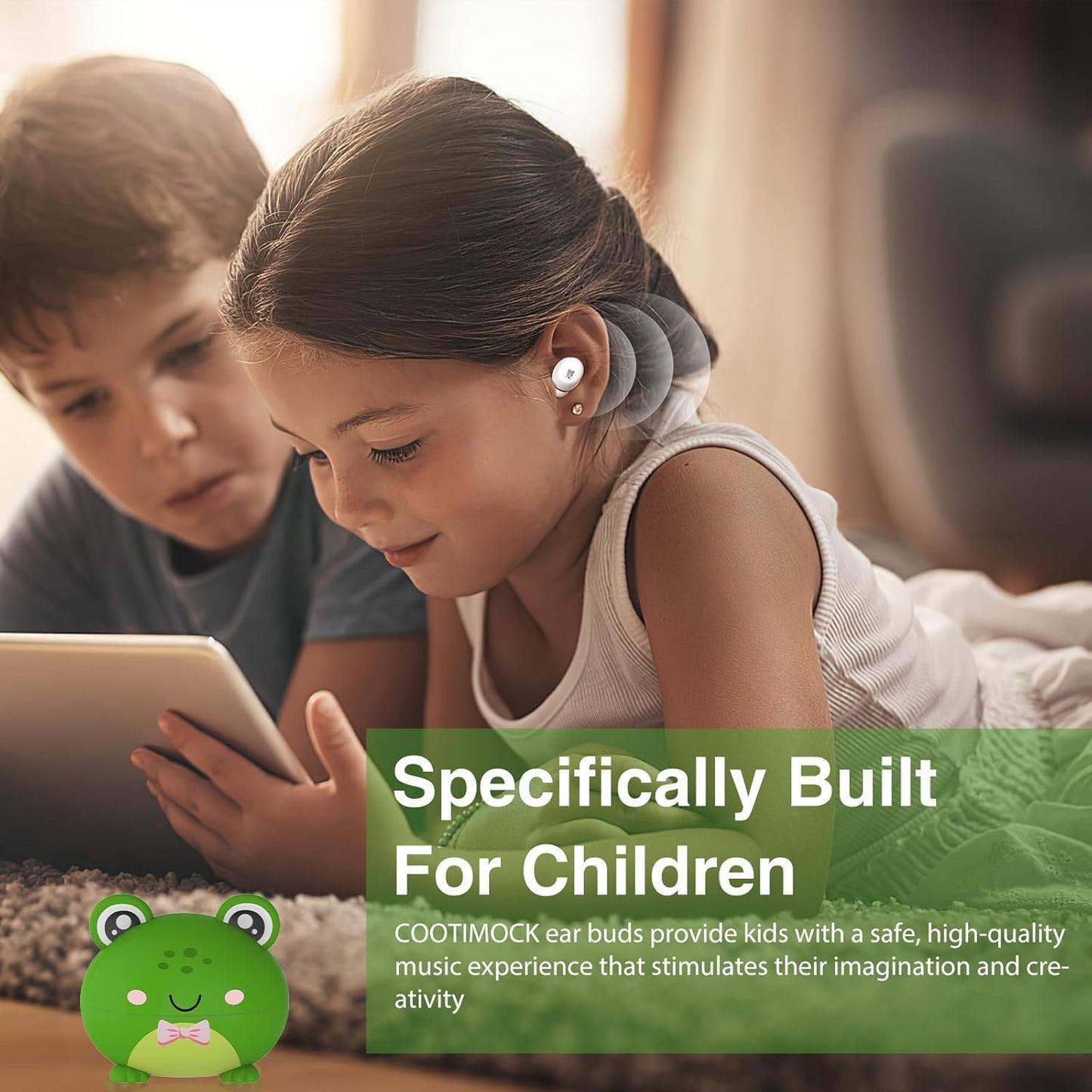 Kids Wireless Earbuds with 85dB Volume Limit, Bluetooth 5.3 & 30H Playtime (FROG)