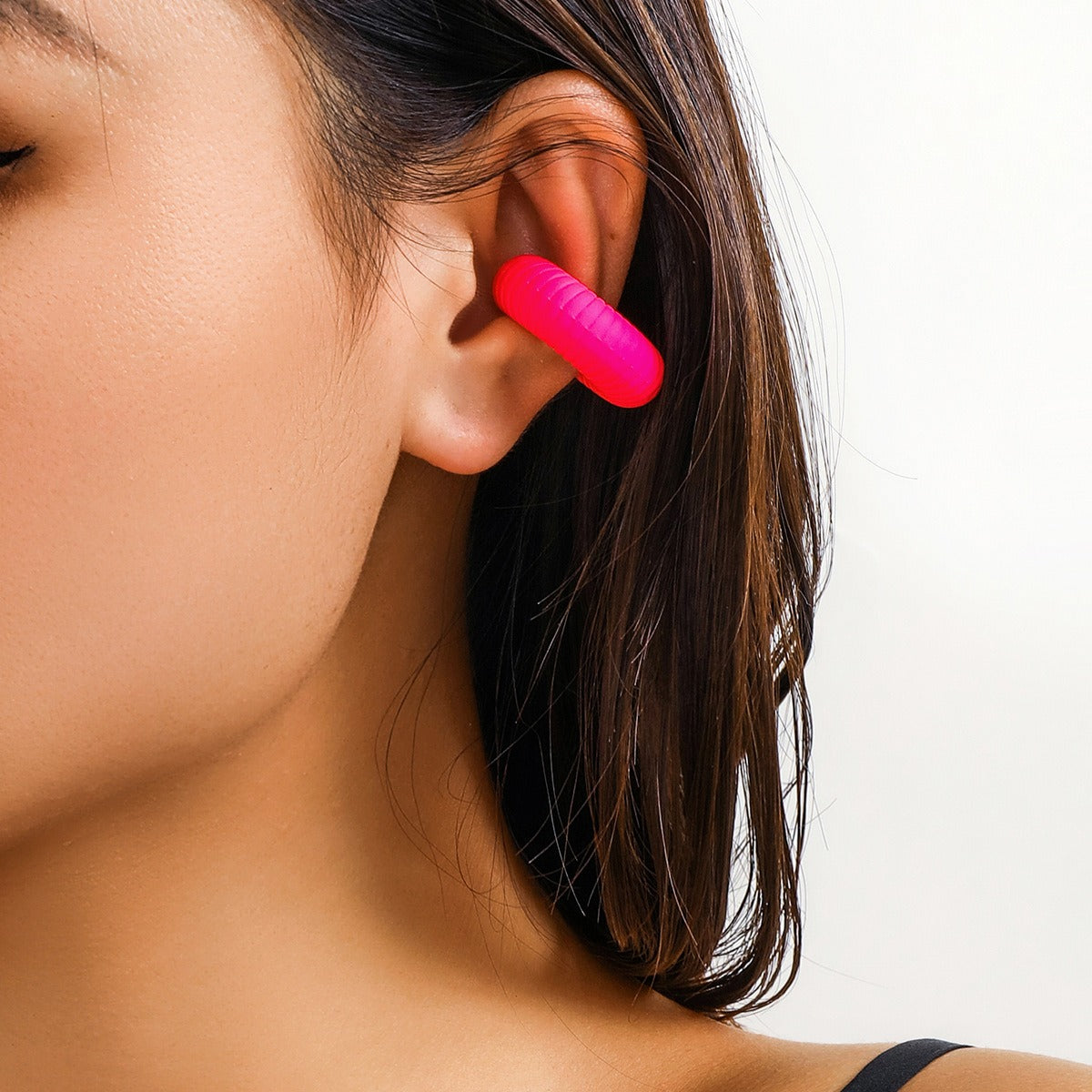 Simple Colorful Threaded Stripes No Piercing Ear Clip Single Ear Bone Nail Women's Trendy Circle Ear Clip