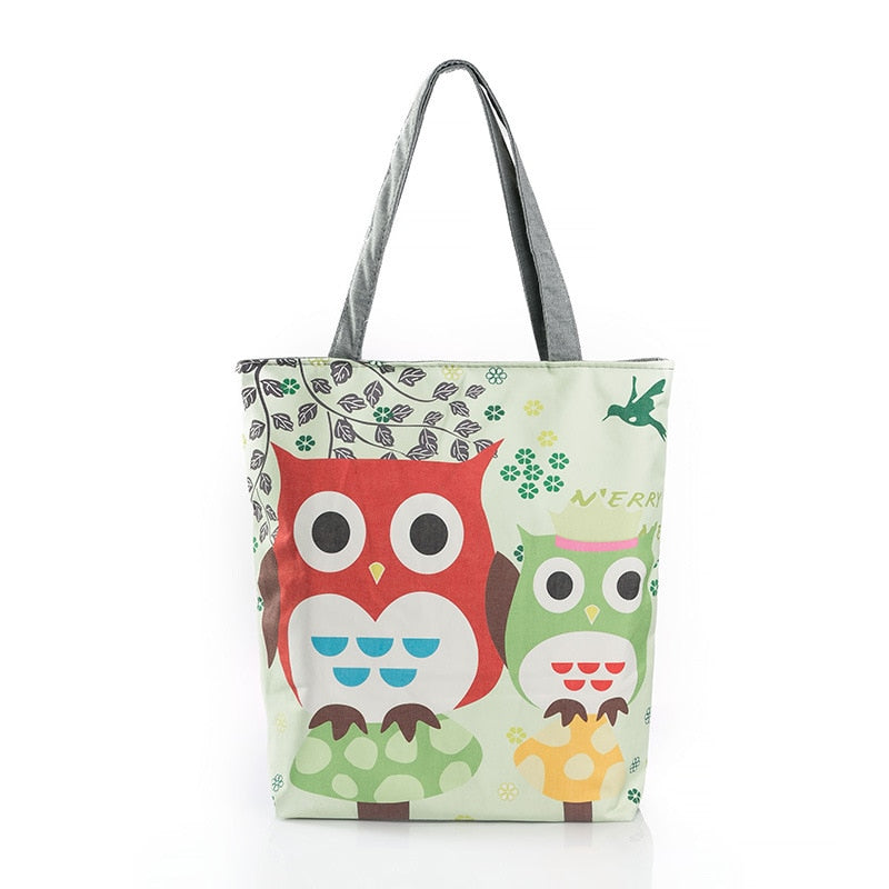 Vintage Women Canvas Bags Large Thai Owl Tote bag HandBag