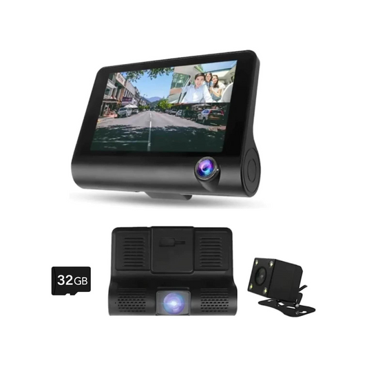 ULTREND 3-Way Car DVR Dashcam - 4" Dual Lens HD, 32GB SD Card, G-Sensor