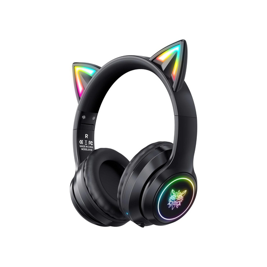 ULTREND Bluetooth Kids Headphones - Cat Ear LED, 85dB Volume, Foldable (Black)