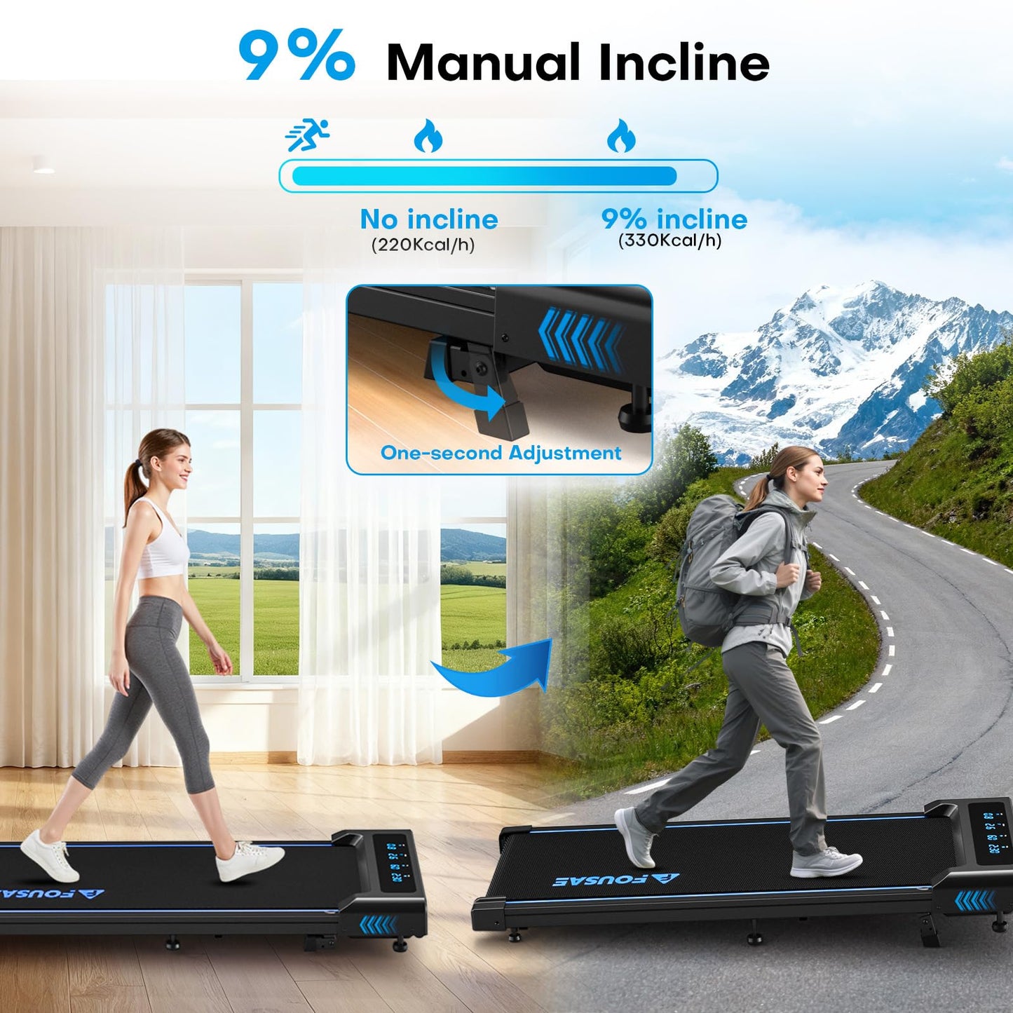 4-in-1 Walking Pad Treadmill with 9% Incline, 2.5HP Brushless Motor, 6.2 MPH Speed, 12 HIIT Programs, LED Display & Remote Control, 330 lb Capacity