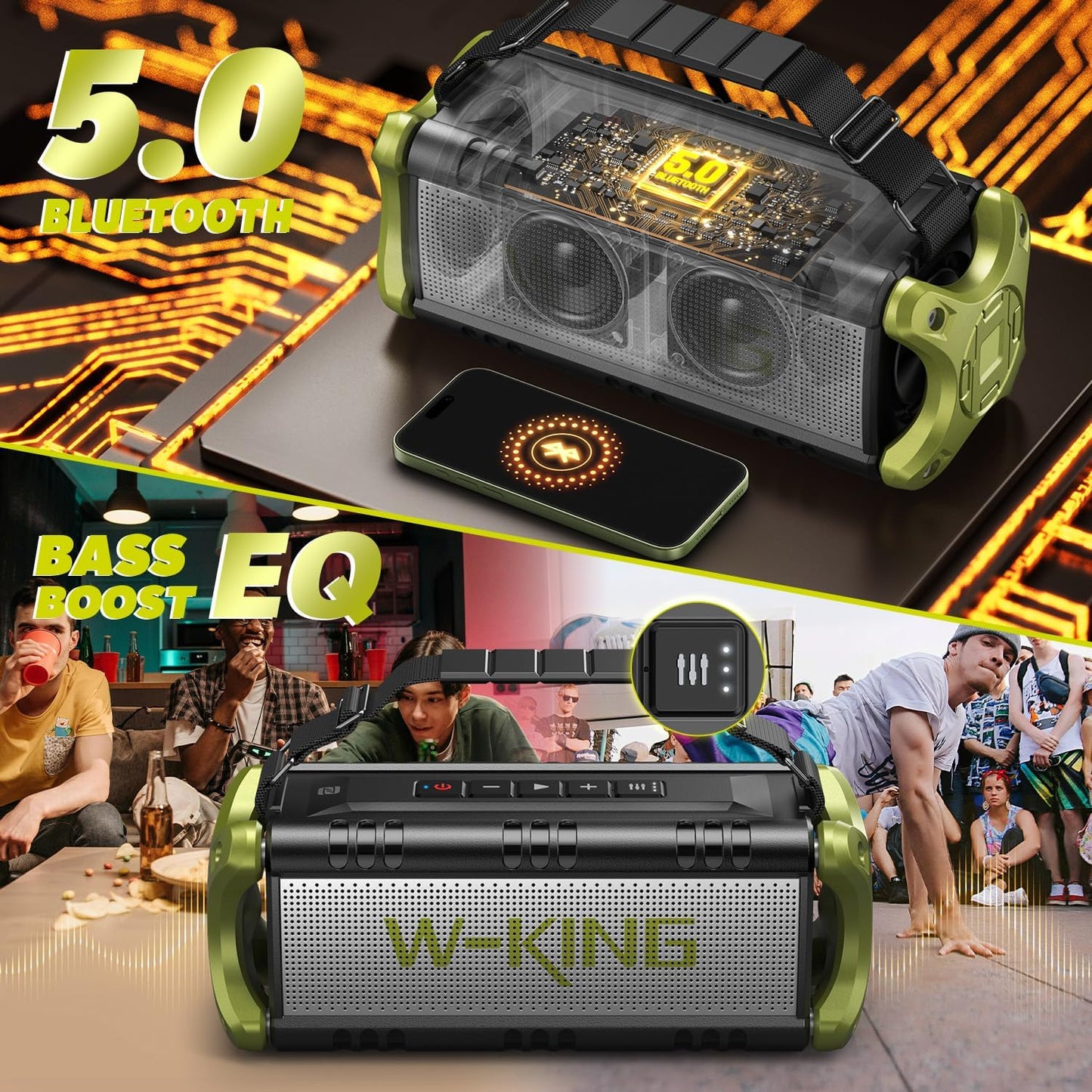 W-King 90W Peak Bluetooth Speaker, Portable Speakers Bluetooth Wireless, IPX6 Waterproof Outdoor Speakers
