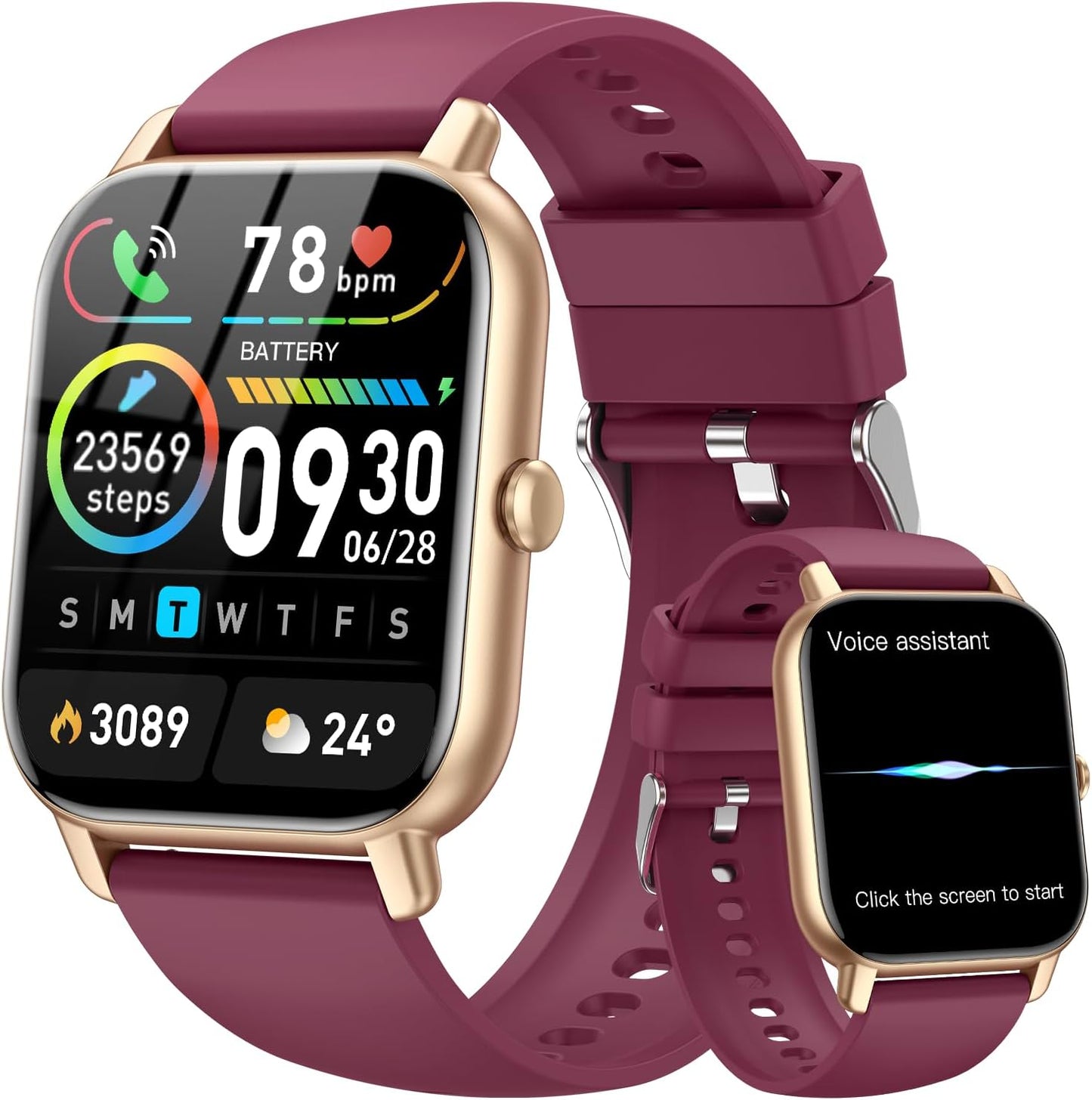 Smart Watch for Men & Women, 1.85" HD Fitness Tracker with Bluetooth Calling, Compatible with iOS & Android (Burgundy)