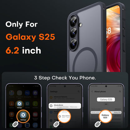 Samsung Galaxy S25 Case Magnetic, Upgraded [Full Camera Protection][Military Drop Protection] Matte Back Cover for S25, Black