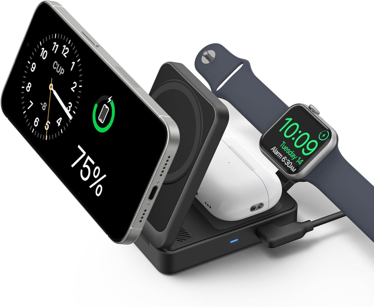 Anker MagGo 3 in 1 iPhone 17 Charging Station, MagSafe-Compatible Wireless Charger Stand, Qi2 Certified 15W Foldable Charger for iPhone 17/16/15/14/13/12, AirPods, Apple Watch Ultra(Adapter Included)