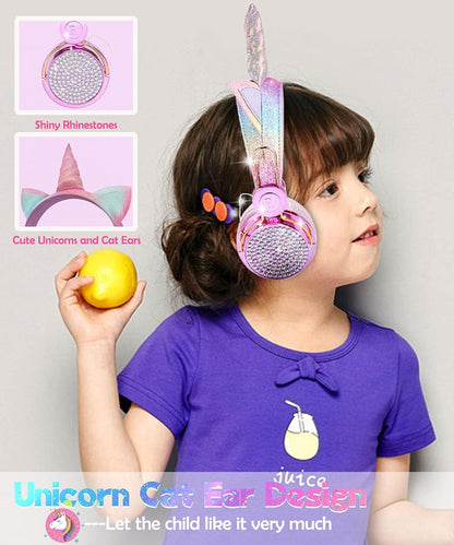 Adorable Pink Unicorn Cat Ear Kids Headphones with Mic - Over-Ear Gaming Headset for Girls & Teens, Perfect for Tablets, Laptops, PCs - Ideal School, Birthday, Xmas Gift