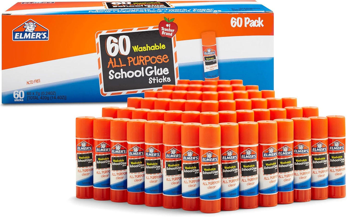 Elmer's Washable All-Purpose School Glue Sticks, 0.24 Ounce Each, 60-Pack (E501)